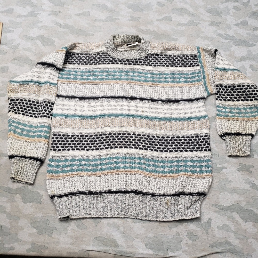 Vintage Private Club Sweater Mens XL Gray Pullover Textured Striped Crew Neck